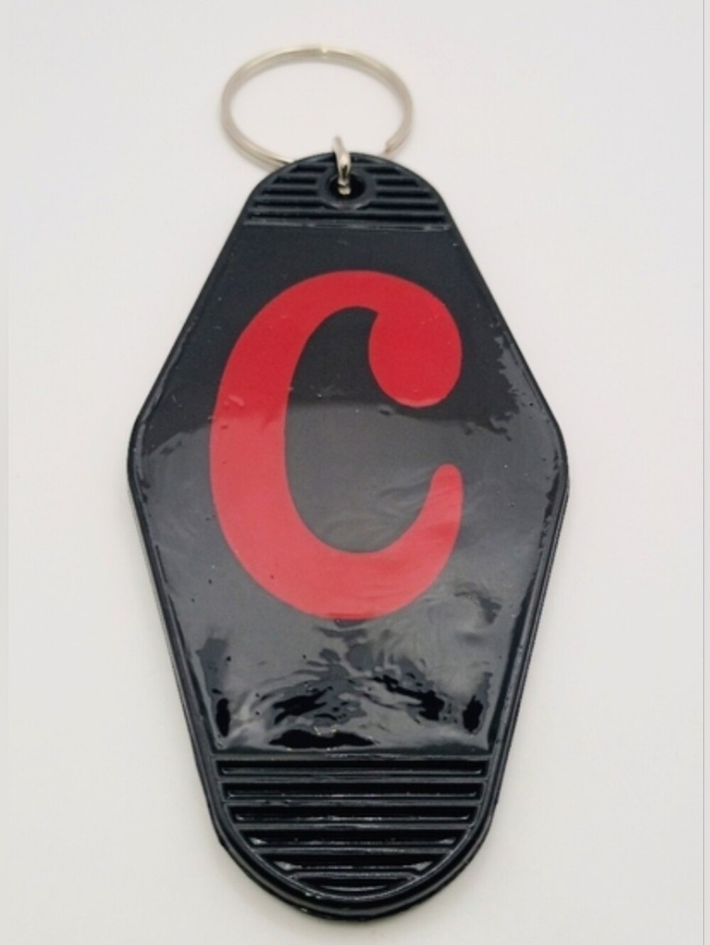 Motel Keychain Custom Retro Styled Black And Red Letter C Initial Keyring Tag